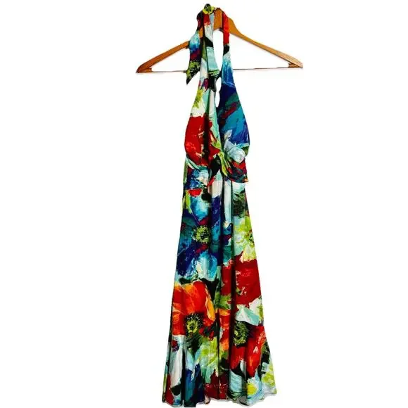 Vintage Cache Floral Ruffle Hem Halter Dress Size 4 - Picture 2 of 8